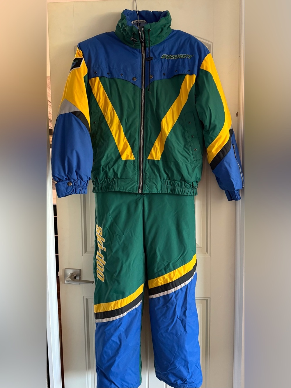 Ladies’ Green/Blue/Yellow “Summit” Skidoo Suit (Jacket & Pants)